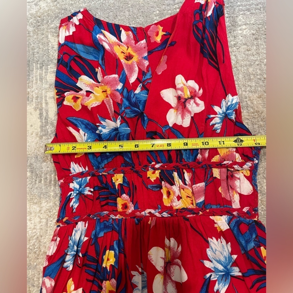 Japna Floral V Neck Sleeveless Racerback 5 Button Red Maxi Dress Size Medium - Picture 9 of 10